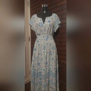 Floral Prairie Maxi Dress S Linen Blend Cottagecore Coastal Grandma